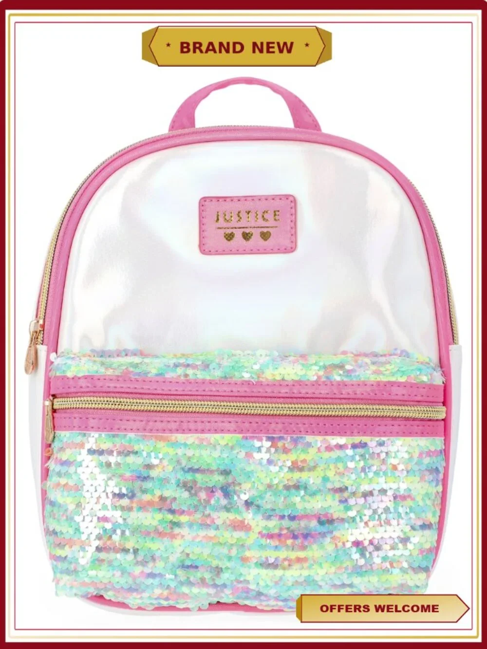 Sequin Mini Backpack for Girls Adjustable Straps